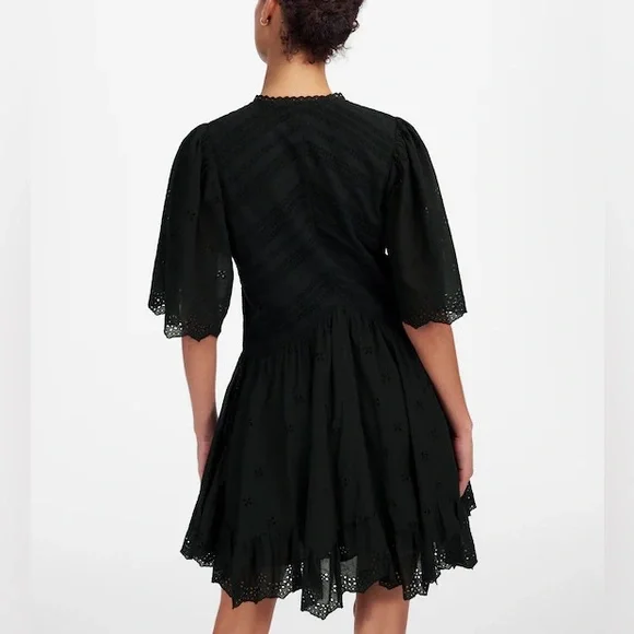 Madewell Eyelet Flutter Sleeve Mini Dress Cotton Black NWT Size 10